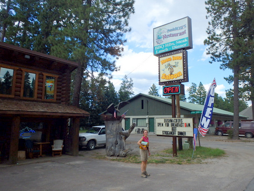 GDMBR: Terry is in front of the Eagle Art at Bushwhackers.